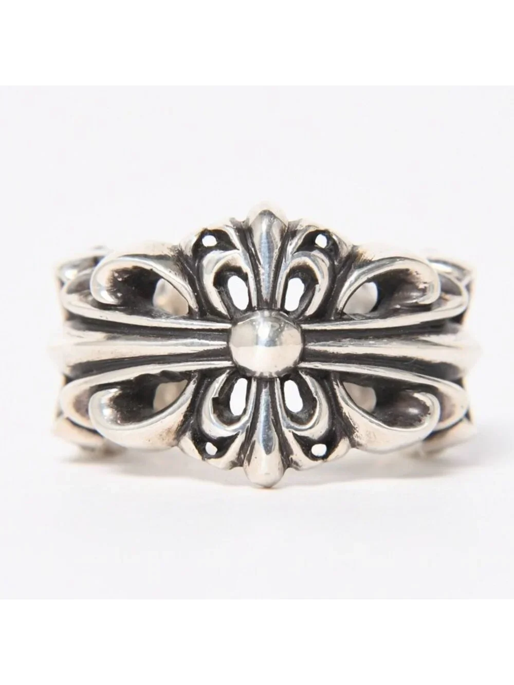 Chrome Hearts Double Floral Cloth Sling Ring Cross 925 Sterling Silver